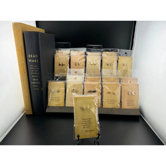 Bookish Quote Earrings - Gold Feather Emily Dickinson - Picture 3 of 3